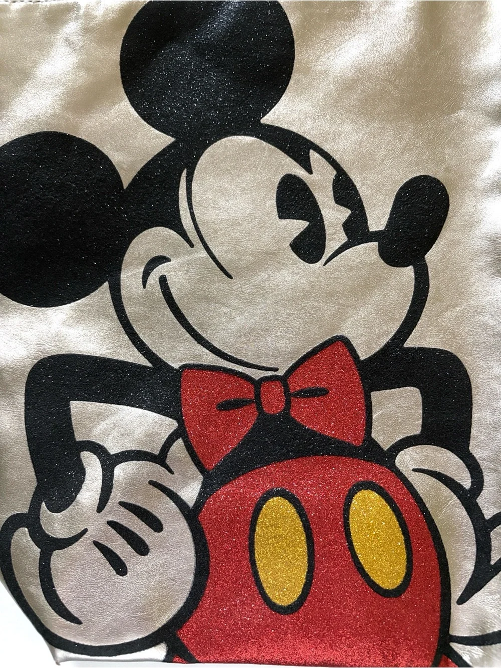 Disney Metallic Silver Tote with Mickey and Red Bow